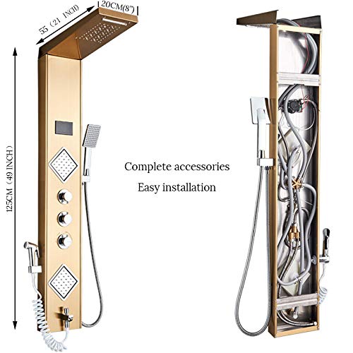 Columna de Ducha con Panel Dorado, Luz LED, Pantalla Digital, Cascada y Chorros de Masaje Giratorios para Baño miniatura 7