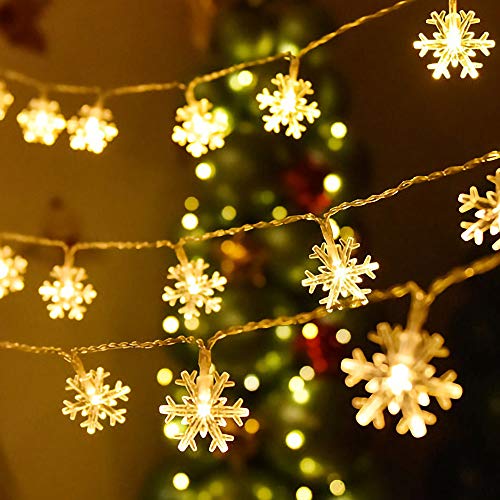 Christmas Snowflake String Lights,Christmas Decorations Snowflake Christmas Lights,Fairy Lights Battery Operated for Christmas Decorations,19.6Ft 40LED Snowflake Christmas Lights - Warm White