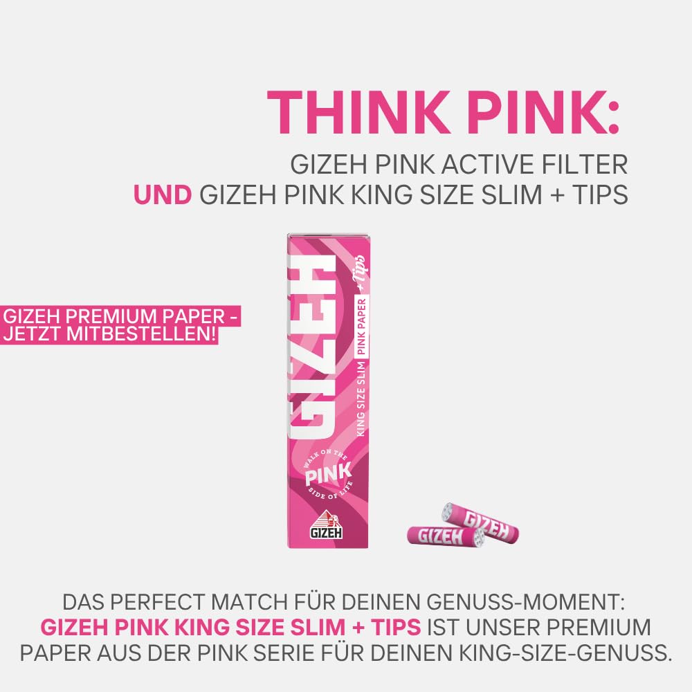 GIZEH PINK Active Filter - Filtro de carbón activo fino de 6 mm de diámetro, filtro de carbón activo fino con carbón activo de cáscara de coco – Filtros con 27 mm de longitud en paquete de 10 unidades