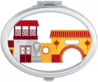 China Architecture Chinese Pattern Mirror Portable Fold Hand Makeup Double Side Glasses