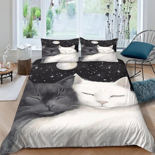 Housse de couette chat 3D douce résolvant le glissement de couette 260x230 cm - 2