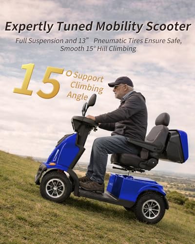 Image of Heavy Duty All-Terrain Mobility Scooters for Adults & Seniors, 1000W Motor, 550LBS Capacity, 32 Miles Long Range & 9MPH, FDA Cleared, 13 inch Air Tires with Full Suspension, USB, Large Storage