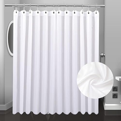 Miniatura 7 de Eazzier Bath Cortina de ducha de tela impermeable o forro con peso inferior, 72 x 72 pulgadas, tira blanca, tela suave de calidad de hotel, cortina