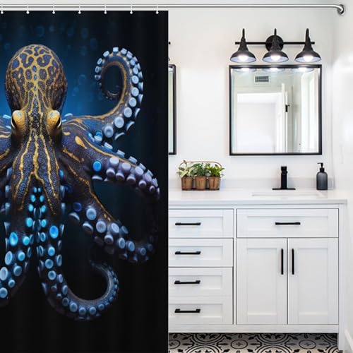 Rideau de douche pieuvre imperméable tissu polyester 140x183cm - 5
