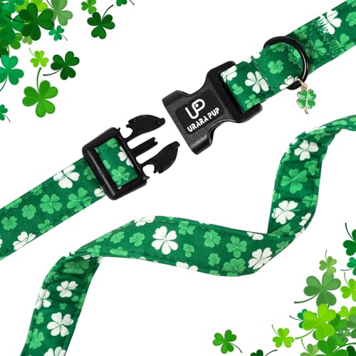 Image of St. Patrick's Day Dog Collar, UP URARA PUP Shamrock Adjustable Pet Collar with Quick Release, St. Patrick's Day Dog Accessories for Small Medium Large Dogs