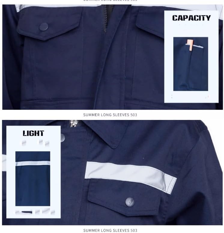 ダルマん ZHJXQ 長袖作業服セット男性耐摩耗性反射ストリップ工場現場衛生労働