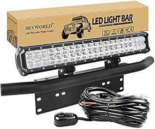 SKYWORLD LED Light Bar, 20 inch 126W Spot Flood Combo Beam Work Driving Lamp with Black License Plate Mounting Bracket Wiring Harness Kit for Truck Car ATV SUV 4X4 Truck Boat