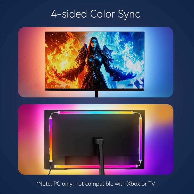 Skydimo, striscia di luci LED a 4 lati, per schermo da 27", retroilluminazione monitor, luci a LED, retroilluminazione PC, sincronizzazione con schermo a colori o musica, luce dinamica intelligente