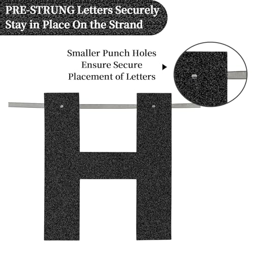 Image of Pre-Strung Happy Birthday Banner - Black Glitter Party Decorations