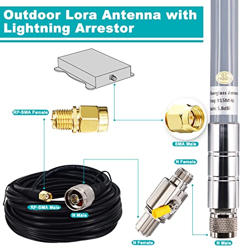 915Mhz Lora Antenna Gateway Waterproof Antenna 5.8 Dbi 915Mhz Fiberglass Lorawan Omni Antenna With 16.4Ft Low Loss Cable Lightning Arrestor For Sprint Nebra Bobcat Syncrob Helium Hotspot #TOP1