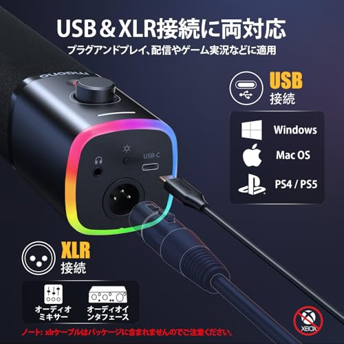 undefined MAONO XLR/USB ゲーミングマイク ノイズキャンセリング PCマイク ポッドキャスト ストリーミング用 ダイナミックマイク ミュートボタン 単一指向性 YouTube 録音 ボイスチャット ライブ配信 ゲーム実況に PD100X ブランク の商品画像 5