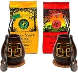 Mate Green Yerba Mate Green Set für zwei Personen 400 g of Mate Tea mit Guarana | Mate Becher mit einem Fassungsvermögen von 350 ml | Ein tolles Geschenk für zwei