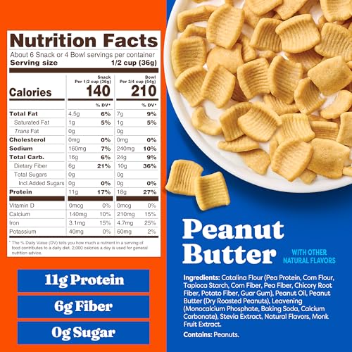 Image of Catalina Crunch Protein Cereal - Sugar Free Breakfast Cereal with 11g of Protein - Excellent Source of Fiber - Gluten Free - Peanut Butter - 8 oz. Bag (Pack of 2)