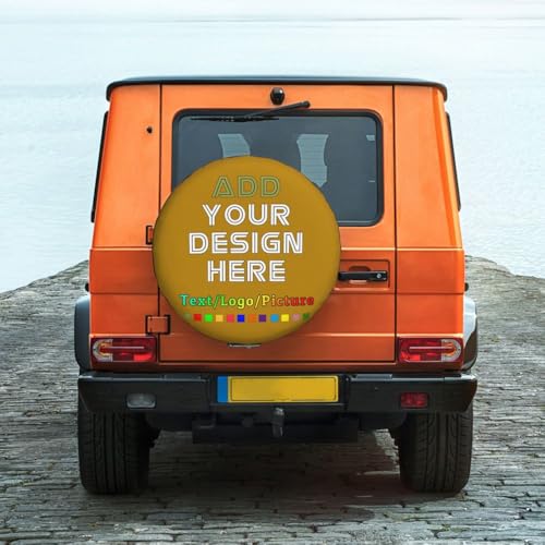 Image of Custom Spare Tire Cover 14-17 Inch, Personalized Universal Wheel Cover Add Your Own Photo Text Logo Waterproof Dust-Proof Tire Covers Protectors for Trailer Truck SUV Universal, DarkGoldenrod