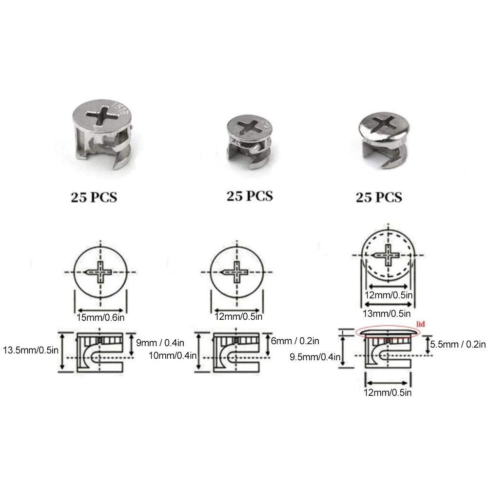 Raccordi con bloccaggio a parti di fissaggio viti camma 75 pezzi Dado ruota eccentrico per mobili con dado a camma Set di connettori 3 in 1