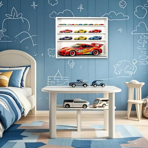 Image of Large Car Display Case, PKHROR Oversized Diecast Car Display Frame with UV Protection, Wall Mount for Toy Cars and Collectible Models, White