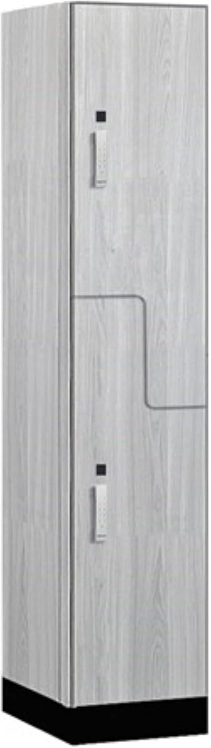 Salsbury Industries 15" Wide Premier Wood Locker-Double Tier 'S' Style-1 Wide-6 Feet High-24 Deep-Silver Teak-Silver Electronic Locks