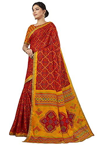 Image of Glory Sarees Women's Brasso Saree with Blouse Piece (Brasso Bandhani101Parent)