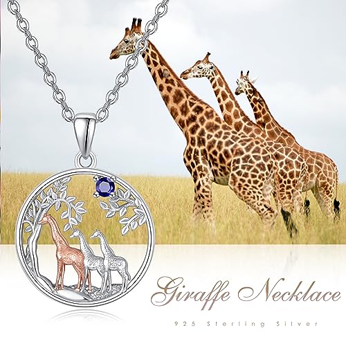 KINGWHYTE Giraffe Necklace Gifts for Women 925 Sterling Silver Three Giraffe Family Tree Pendant Birthstone Jewelry Birthday Gift for Her2