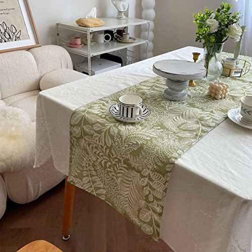 Chemin de table coton 32x180 cm imprimé fleurs vertes rustique