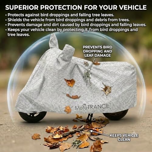 Image of Mototrance All Weather Protection Two Wheeler Cover for All Bikes /Royal Enfiled /Upto Pulsar 160CC to 350CC | Anti Dust, 100% Waterproof, Heat Resistant, UV Proof with Mirror Pocket | Aero Silver
