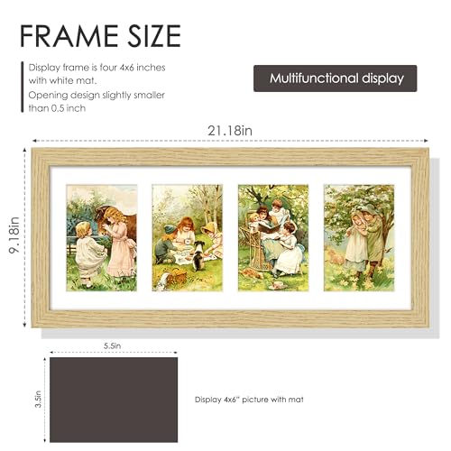 Image of DUENPY 8x20 Collage Picture Frame, Made of Natural Solid Wooden Picture Frames, Displays Four 4x6 Picture Collage, or 8x20 (Without Mat) Wall Decor, Wall Hanging, Solid Color.