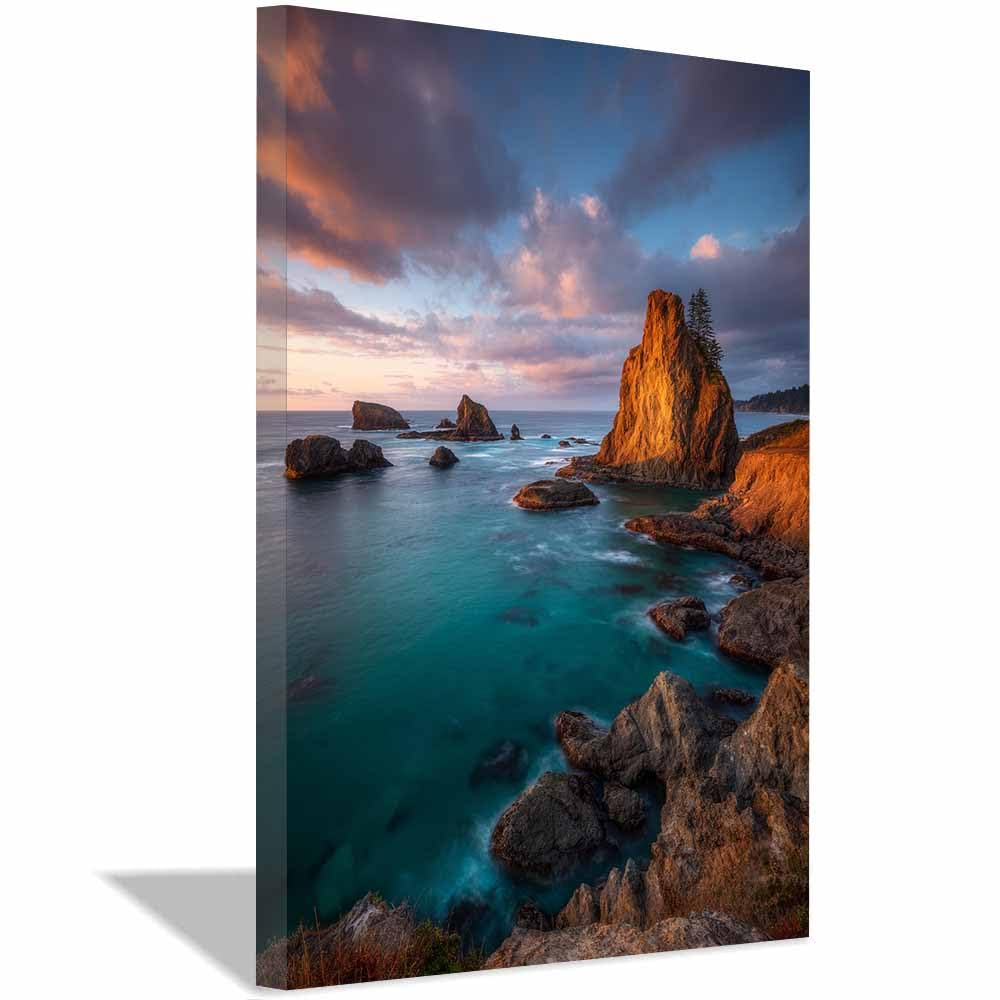 HOQIU Wall art for home decor Rockys Coasts Sunset canvas artwork for wall, art prints, For living room, bedroom, bathroom, dining room, painting and decor.(Multicolor)-70x100cm Framed