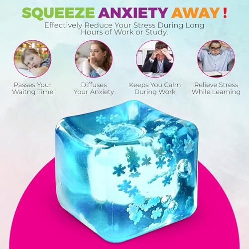 Image of (1-PieceStress Balls Ice Cube with Snowflakes Inside for Your Best Mellow and Chill, Snow Pieces Silent Nice Square Shape Anxiety Sensory Squishy Fidget Toy (Multicolor) (ICE Cube)