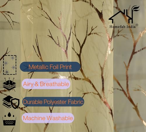 Image of Homefab India Multi Foil Transparent Sheer Curtain - 7 X 4 Feet, Door Curtains, Beige, Pack of 1 Piece