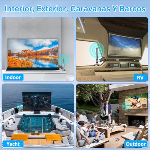 Antena TV Interior, Antena TDT para Smart TV, Antena TV Portatil con Amplificador y Base Magnética, 80KM+ Recepción de Larga Distancia, Compatible con 1080P DVB-T2 DVB-T TDT - imagen 7