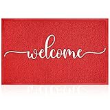 AAZZKANG Red Door Mat with Non Slip Rubber Backing Outside Inside Welcome Mats for Front Door Quickly Trap Dirt Easy to Clean Entry Doormat for High Traffic Areas