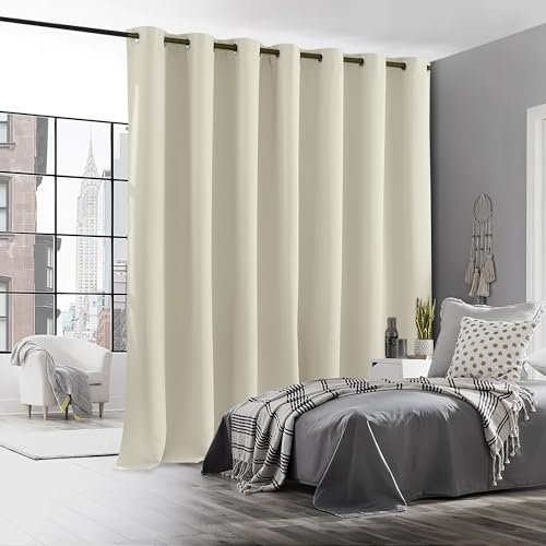 Image of RYB HOME Privacy Room Divider Curtain, Thermal Insulated&Room Darkening Drape for Sliding Glass Doors /Living Room /Bedroom, Extra Wide Window Treatment, Beige, W100 x L95, 1 Panel