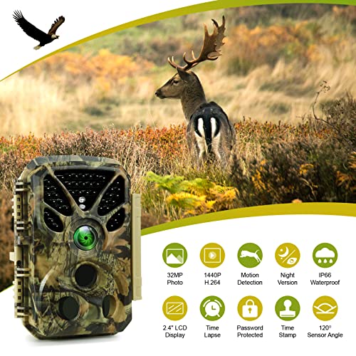 Blazevideo Trail Camera 32Mp 1440P Hd Game Camera No Glow 100Ft Night Vision With 120° Wide Angle Motion Activated Ip66 Waterproof 0.2S Trigger Speed For Hunting, Farm & Backyard Surveillance #TOP1
