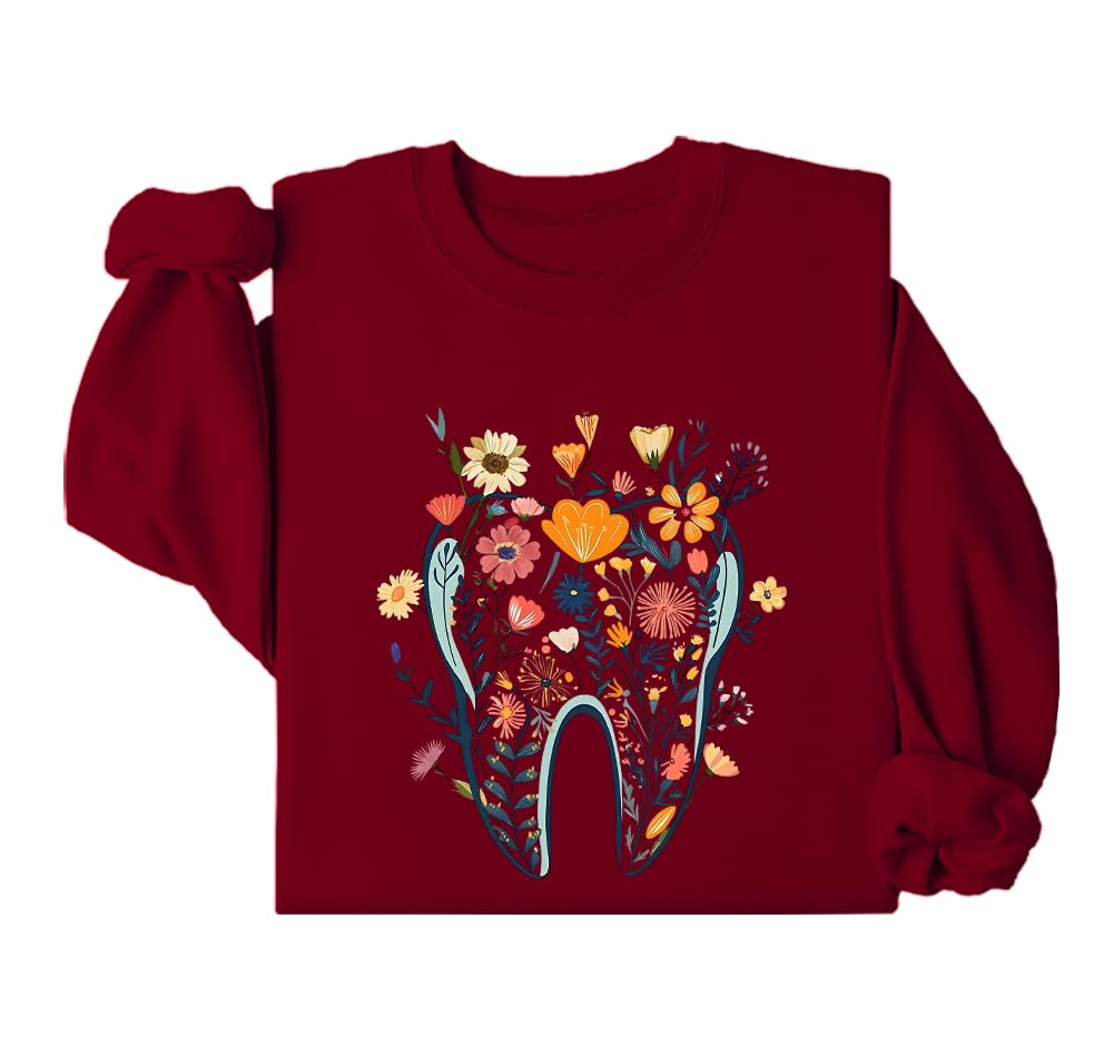 Floral Tooth Boho Flower Dental Shirts Dental Assistant Sweatshirt