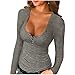 Regular Fit Henley T-shirt T-shirt manica camicetta colore moda donne pentole lungo solido casual collare donna camicetta sexy, grigio., S