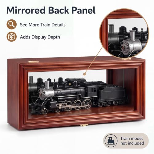 Image of Silipull O Scale Train Model Display Case Brown Pine Wood Collector Display Box Tabletop and Wall Mounted Train Shelf with Mounting Hardware Keys for Railway Model Collectors Gifts Wall Decor
