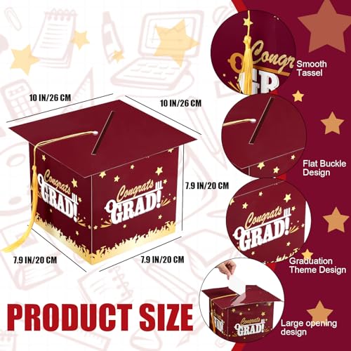 Image of Outus 2026 Grad Card Box with Tassel Congrats Graduation Cap Card Holder for Graduation Gift Box Party Supplies(Maroon,Stylish)