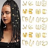24Pcs Hair Accessories Loc Jewelry Adjustable Hair Rings Non-piercing Ear Clip Hair Dreadlocks Hair Cuff Metal Alloy Braid Clips Hair Charms for Men Women Most Hairstyles Braids (Gold 6Style)