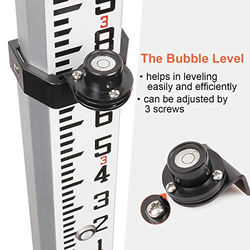 Image of Huepar 16 - Foot Aluminium Grade Rod -8ths 5 Sections Telescopic with Bubble Level - Waterproof Soft Carrying Bag Included GR5