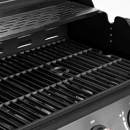 Foto von 4-Brenner Gasgrill + Seitenkocher – Sieben Knöpfe zur Bedienung, Zwei Rollen zum Transport – mit Temperaturanzeige & Zündsystem – rostfreier Stahl mit schwarzer Pulverbeschichtung – CE Zertifiziert