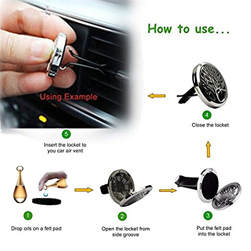 Car Aromatherapy Essential Oil Diffuser Air Freshener Vent Clip, Dragonfly Stainless Steel 30Mm Rhinestones Locket, 11 Refill Pads #TOP2