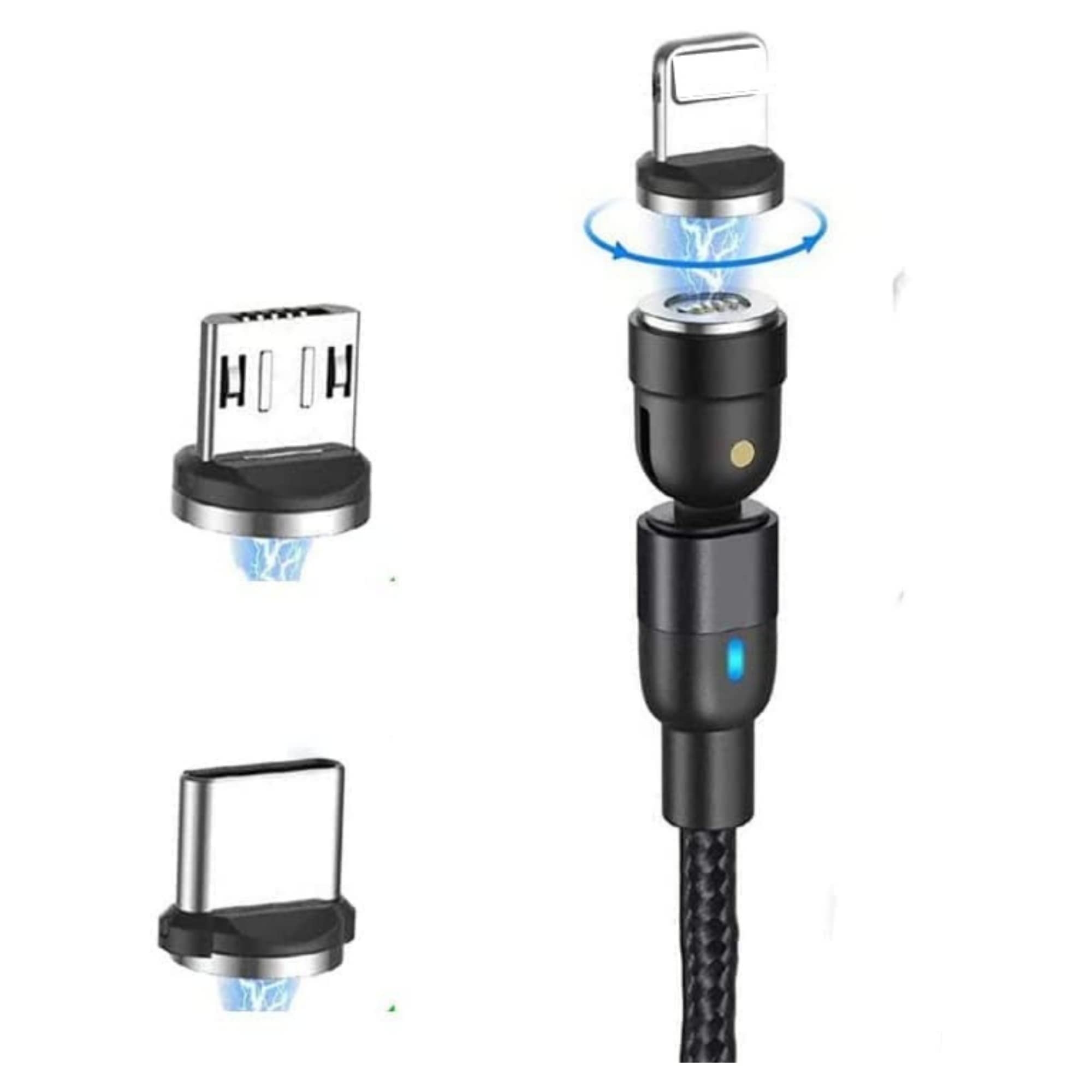 Magnetic Type c Cable,360 Magnetic USB C Charging Cable - 3 in 1 Smart Rotating Charger with Micro-USB and USB C –6.5ft Nylon Braided Magnet Phone Charger Cord