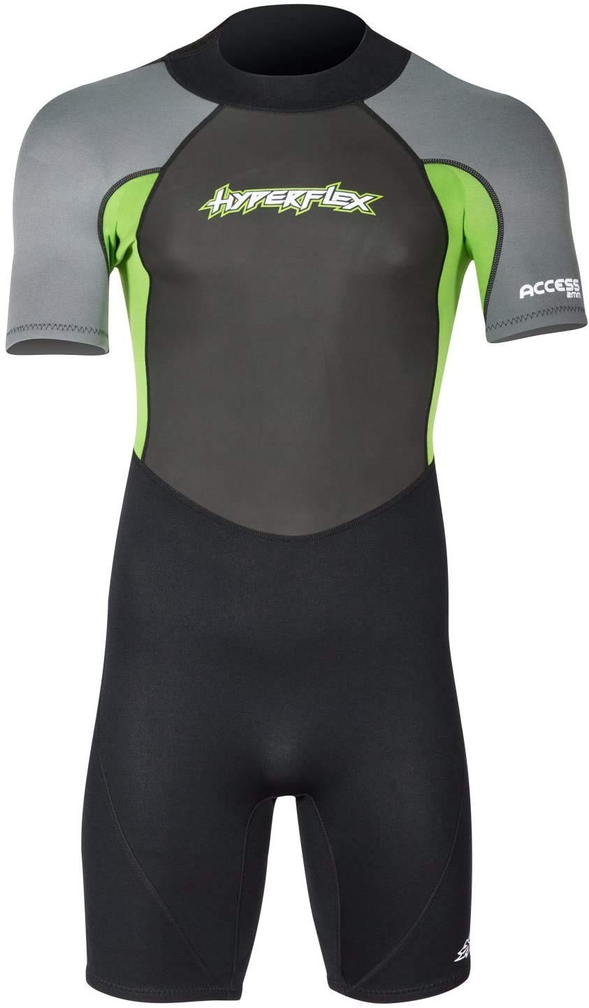 HYPERFLEX Men's and Women's 2.5mm Shorty Springsuit Wetsuit – SURFING, Water Sports, Scuba Diving, Snorkeling - Comfort, Flexible, Anatomical Fit, Adjustable Collar, Back-Zip