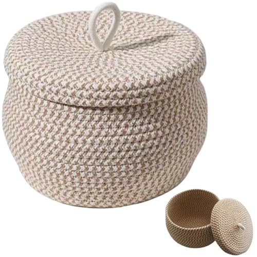 Petit panier avec couvercle en corde de coton bohème
