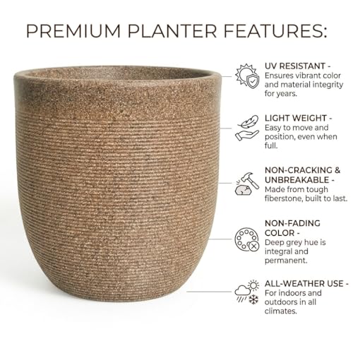 Image of Harshdeep Roto Pots - Milano - Indoor Outdoor Balcony Garden Decorative 12 Inch Planter, Light Weight and Durable UV Resistant Stone Finish (Sand Stone)