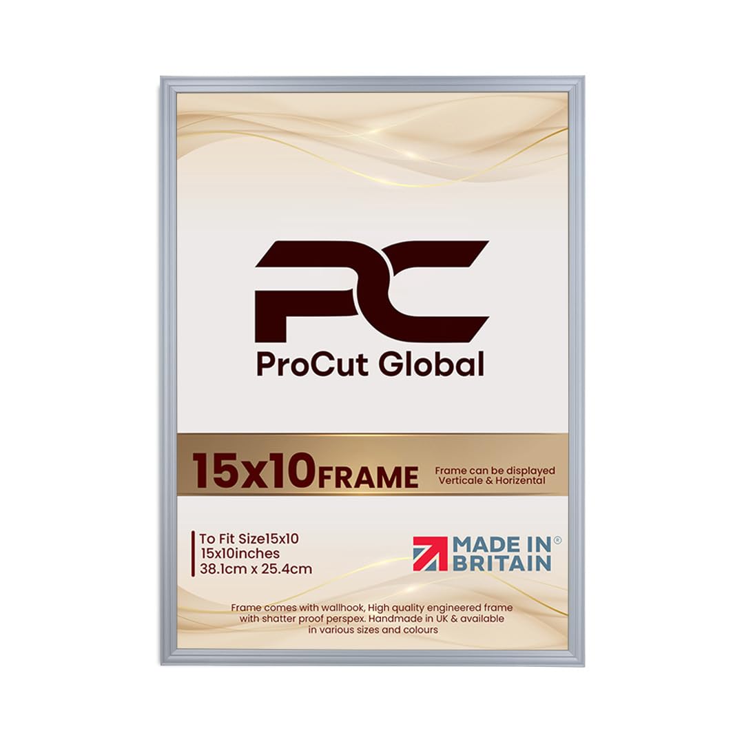 Procut Global 15x10 Silver Picture Frames - Classic Wooden Photo Frame with Shatterproof Perspex for Wall or Tabletop - Perfect for Posters, Certificates & Prints - Sizes & Colors Available