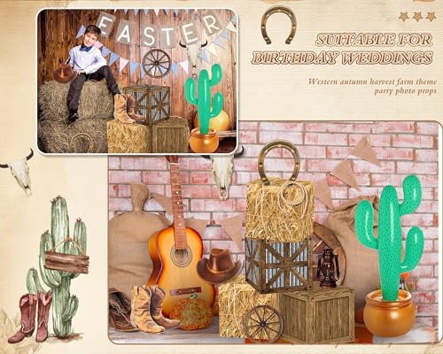 13 Pcs Western Cowboy Party Halloween Decorations with Hay Bales Cactus by Saypacck - Used condition - Image 5