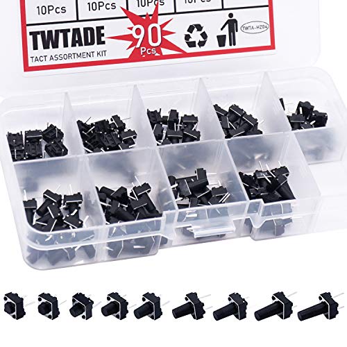 Twtade 90Pcs 2 Pin Tactile Switch Micro Momentary Push Button Switch Tact Assortment Kit 6 X 6 X 4.3/5/6/7/8/9/10/11/12Mm(Each Values 10Pcs) Qc-9V-2P #TOP3