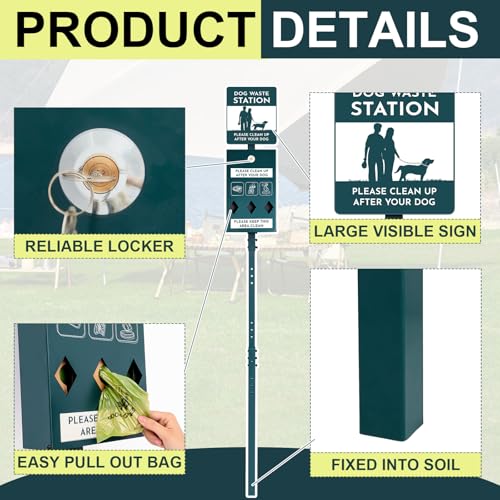 Image of Qinyoung Dog Waste Station with Bags Galvanized Steel Outdoor Pet Bin Dispenser Reflective Sign Rust Proof System for Backyard Commercial Park(1 Pack)