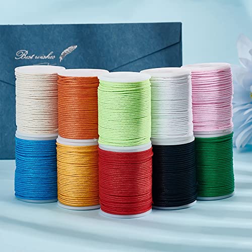 Ph Pandahall 109 Yard Waxed Cotton Cord 10 Colors Waxed Beading String 1Mm Waxed Polyester Cord Waxed Thread For Bracelet Necklace Making Crafting Beading Macrame Vase Decor, 10.9 Yard/Roll #TOP4